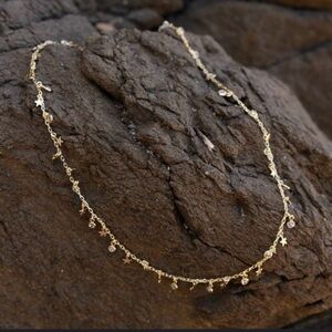 B b Lila Gold Star & rhinestone Charm Necklace